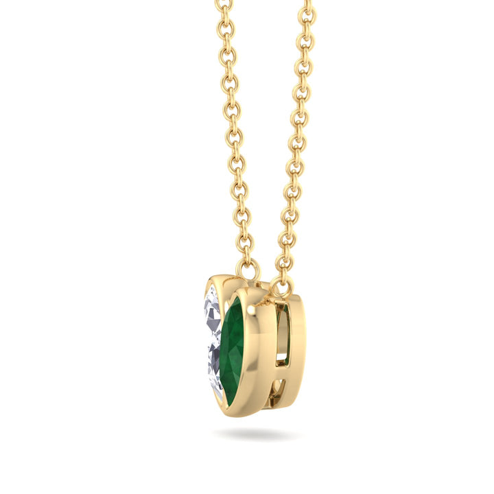 Pear Shape Green Emerald and Lab Grown Diamond Pendant Necklace-Yellow Gold- 6CT
