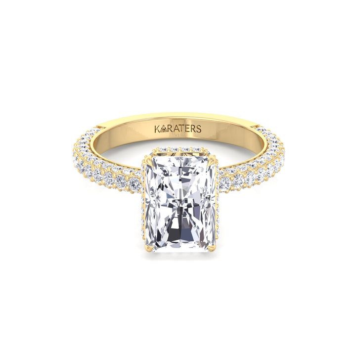 Thick Pave Radiant Cut Hidden Halo Lab Grown Diamond Engagement Ring Yellow Gold 14K