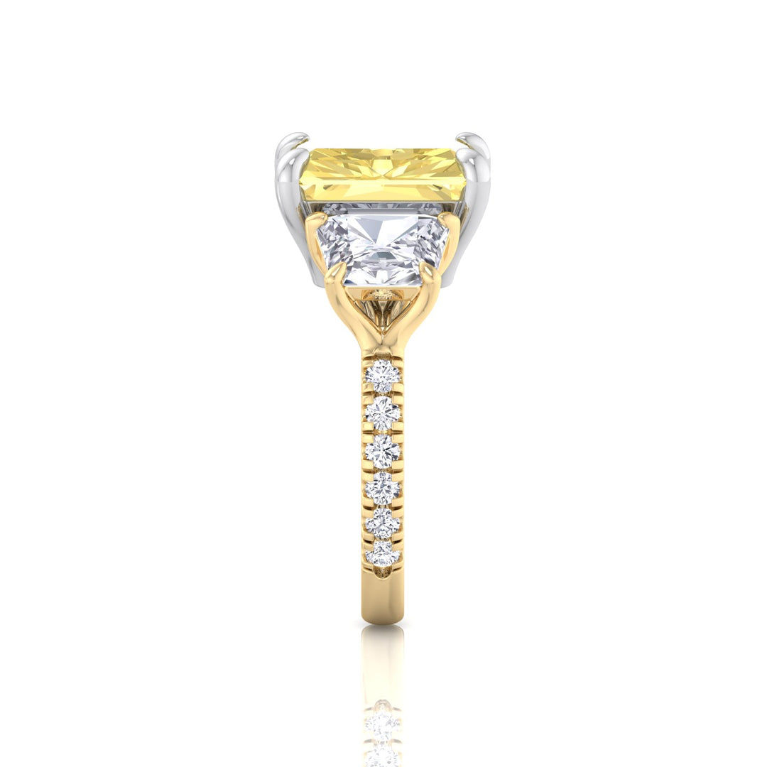 Fancy Yellow Radiant Cut Lab-Grown Diamond Engagement Ring with Pave Sidestones Yellow Gold 14K