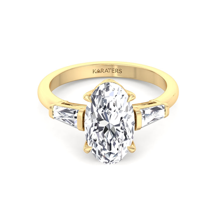 Moval Lab-Grown Diamond Engagement Ring with Tapered Baguette Sidestones Yellow Gold 14K