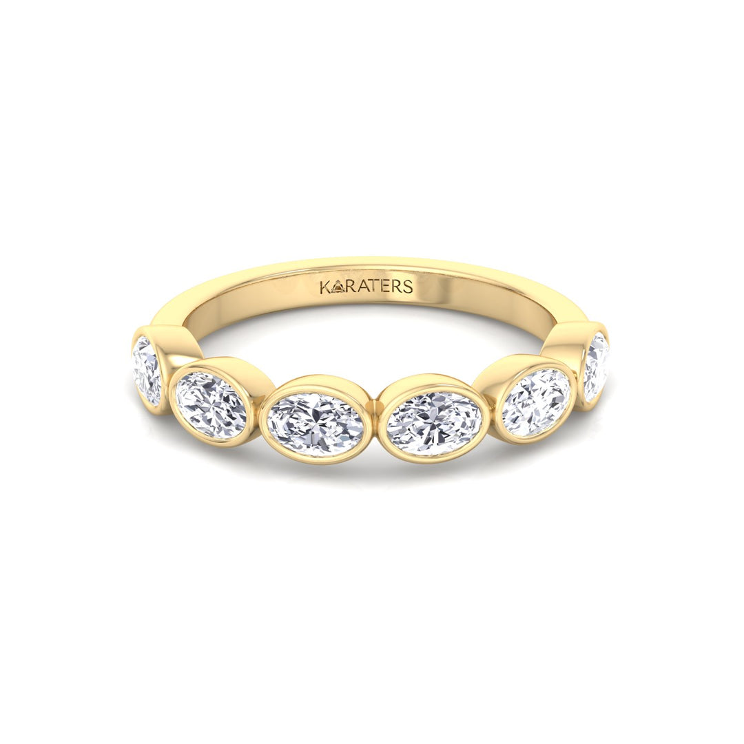 Bezel Set East To West Oval Shape Lab-Grown Diamond Halfway Eternity Band Yellow Gold 14K
