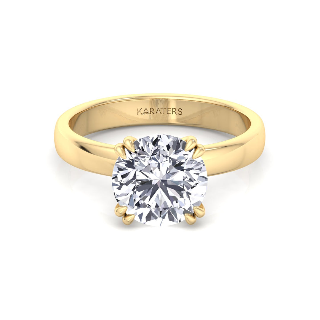 Double Prong Round Shape Lab Grown Diamond Solitaire Engagement Ring with Thick Band Yellow Gold 18K