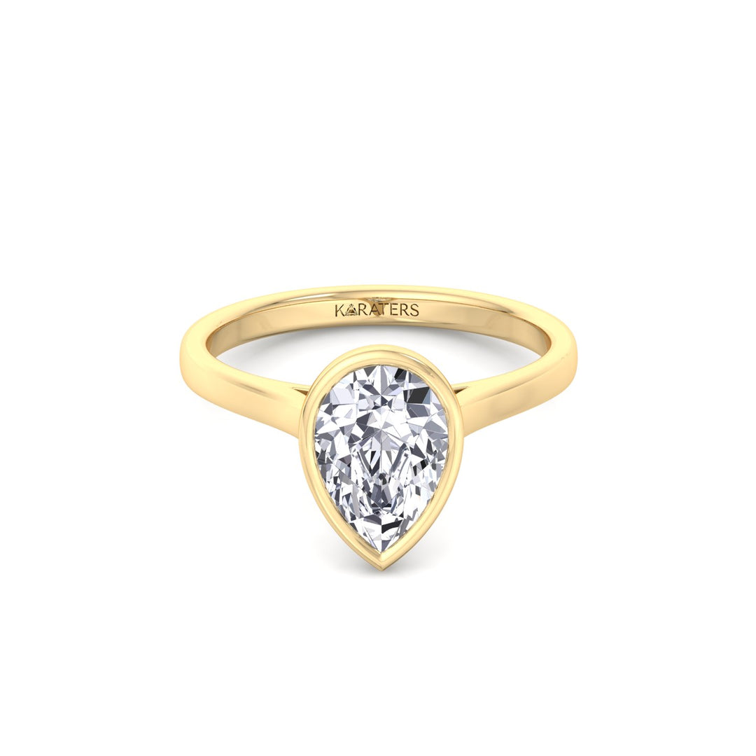 Bezel Set Pear Shape Lab-Grown Diamond Engagement Ring Yellow Gold  18K