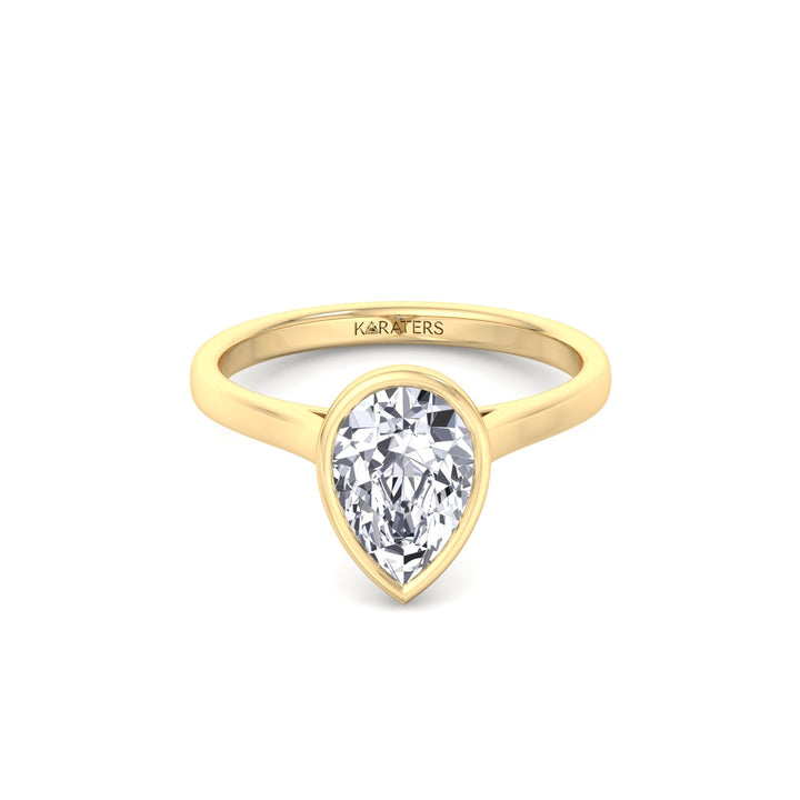 Bezel Set Pear Shape Lab-Grown Diamond Engagement Ring Yellow Gold  18K