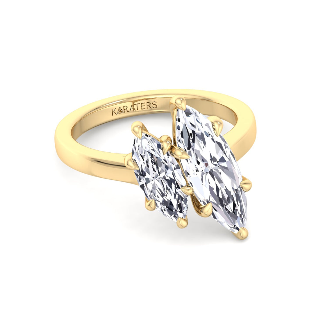 Marquise Cut Two-Stone Lab Grown Diamond Engagement Ring Yellow Gold 18K