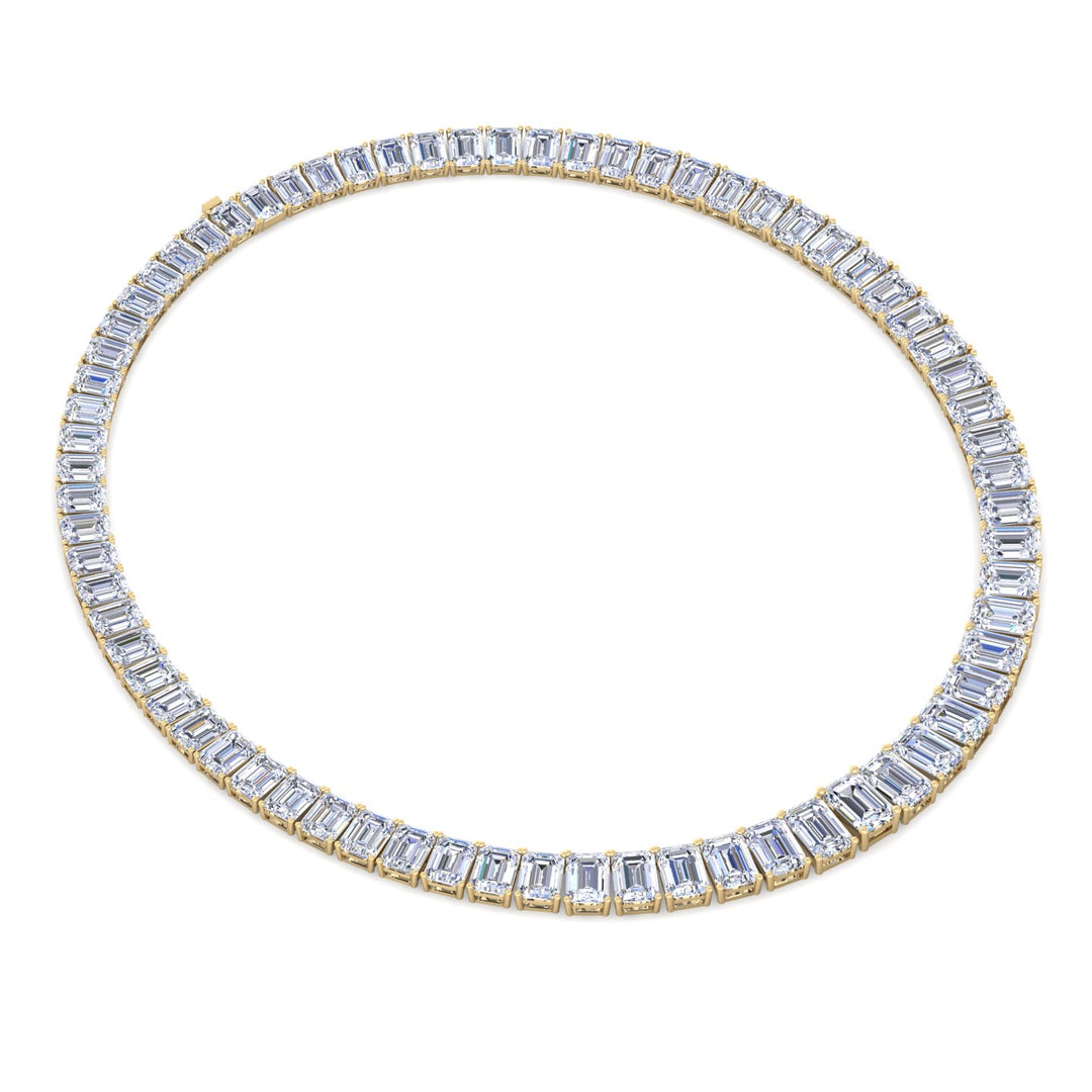 Emerald Shape Graduated Lab Grown Diamond Tennis Necklace Yellow Gold 14K