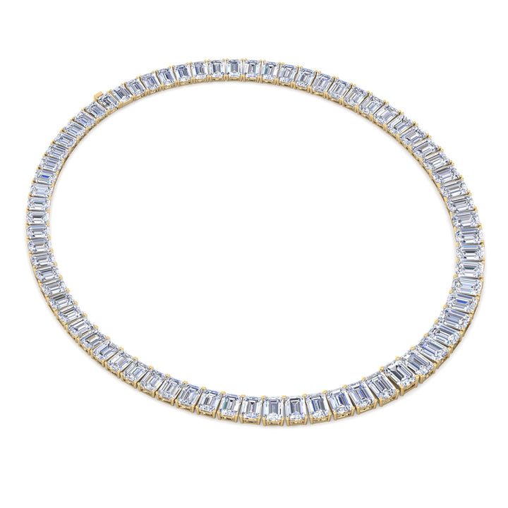 Emerald Shape Graduated Lab Grown Diamond Tennis Necklace Yellow Gold 14K