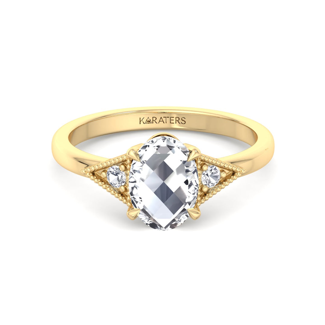 Vintage Style Oval Shape Rose-Cut Lab Grown Diamond Engagement Ring Yellow Gold 14K