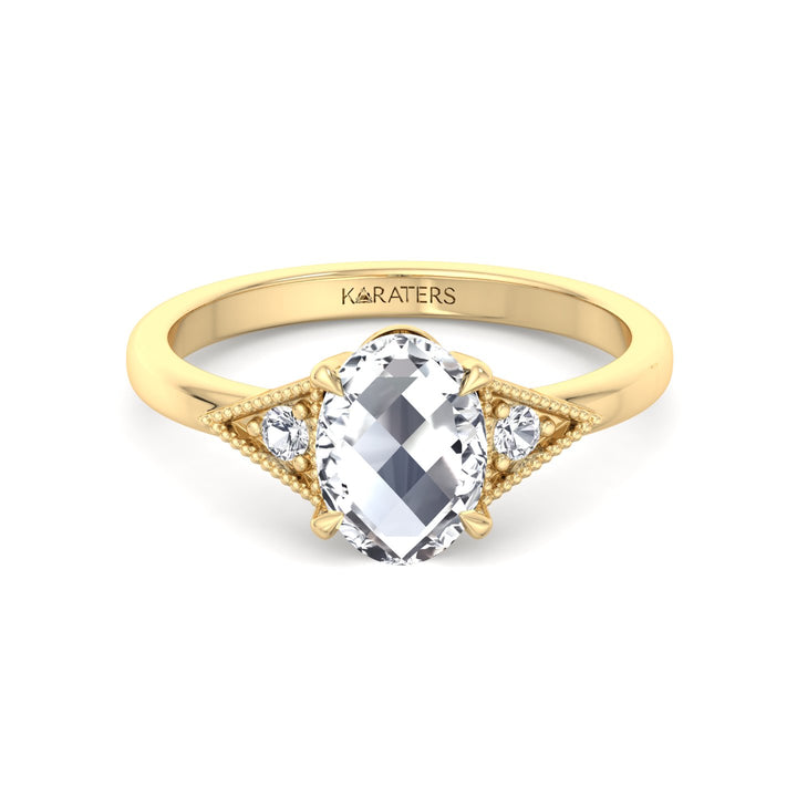 Vintage Style Oval Shape Rose-Cut Lab Grown Diamond Engagement Ring Yellow Gold 14K