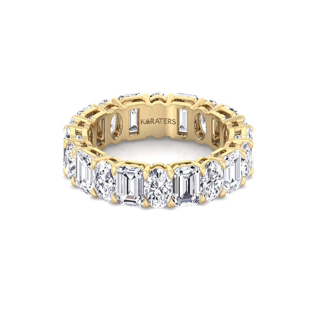 Alternating Emerald and Oval Shape Lab Grown Diamond Eternity Band Yellow Gold 14K
