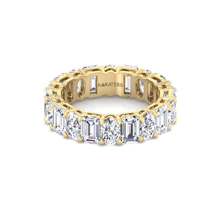 Alternating Emerald and Oval Shape Lab Grown Diamond Eternity Band Yellow Gold 14K