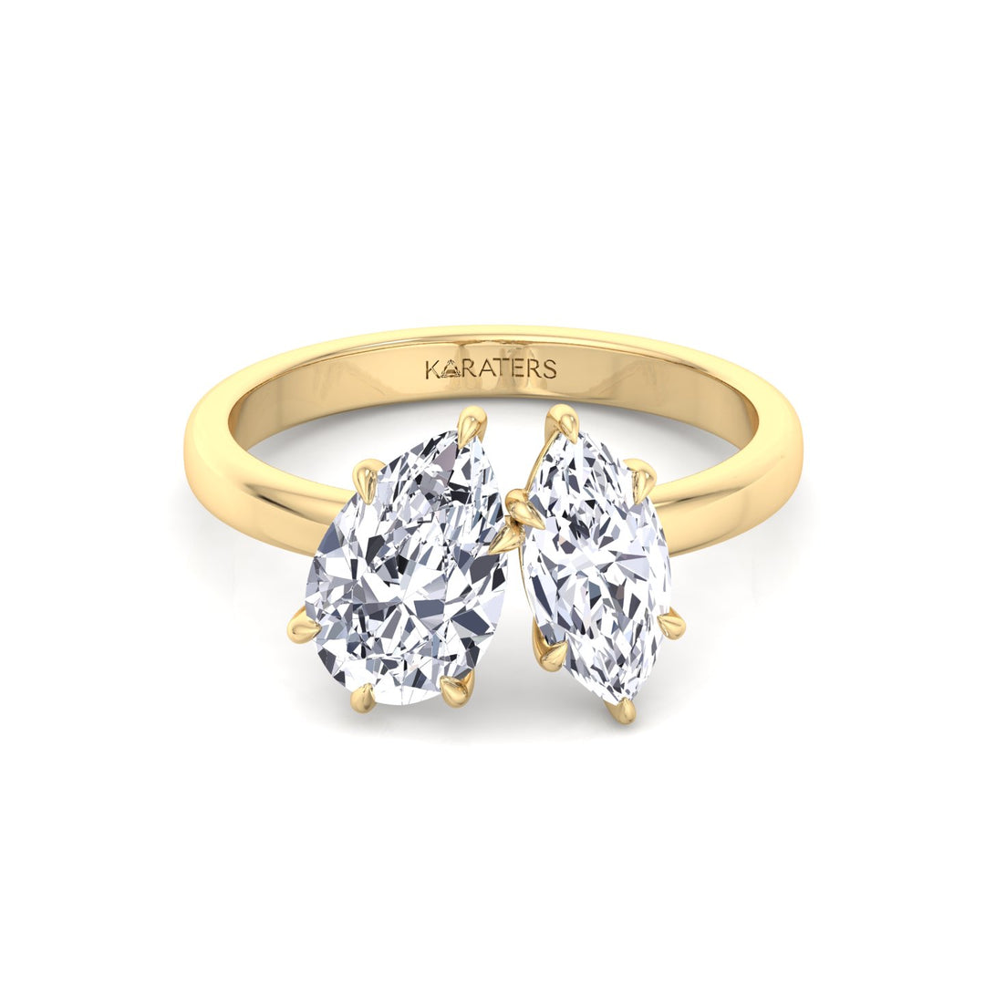 Toi Et Moi - Pear and Marquise Shape Lab Grown Diamond Engagement Ring Yellow Gold 14K