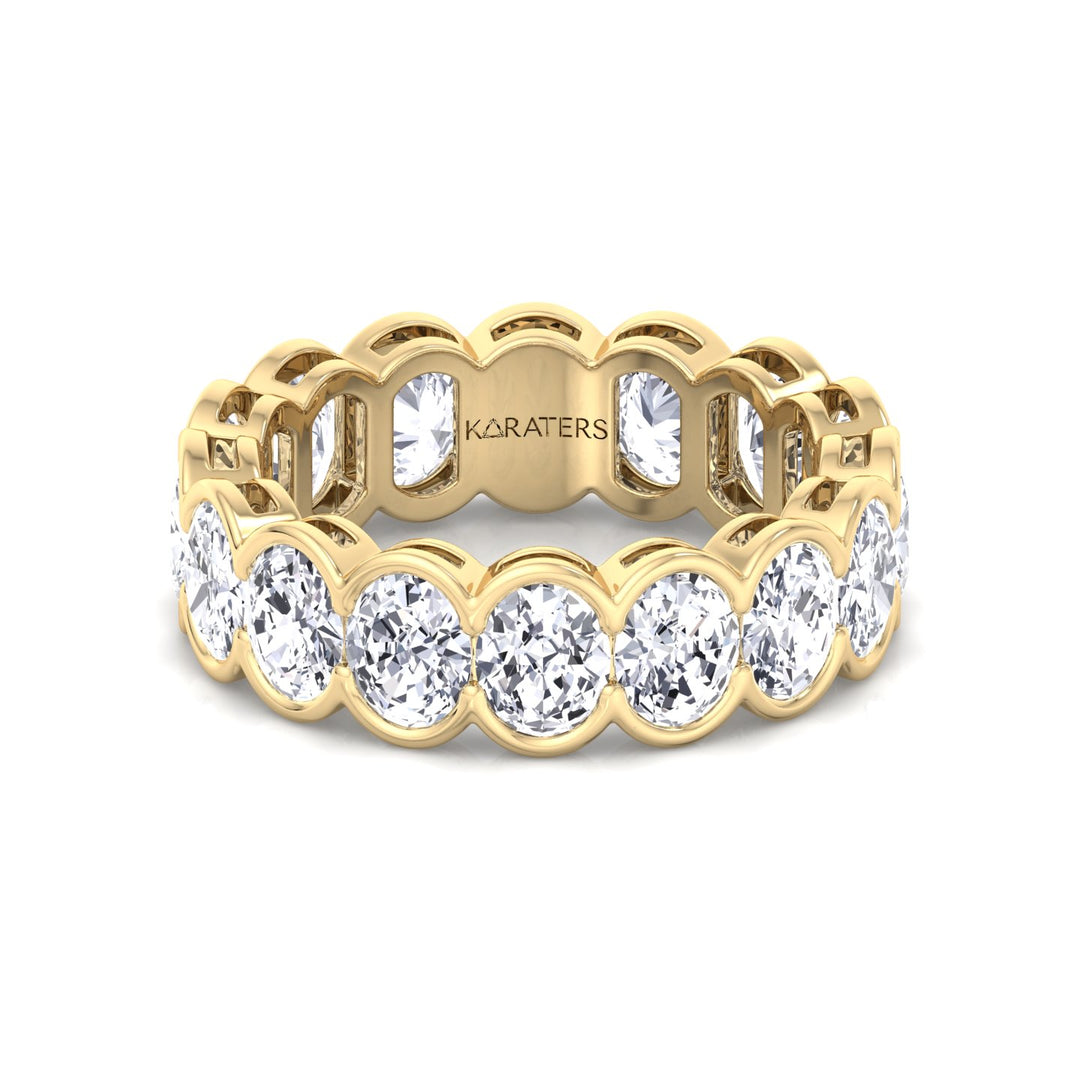 Oval Shape Half Bezel Lab Grown Diamond Eternity Band Yellow Gold 14K