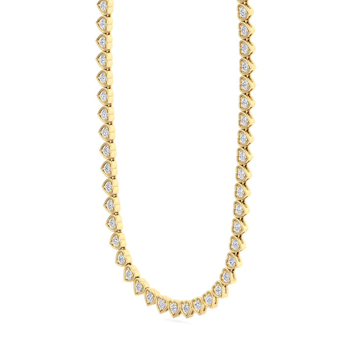 Heart Shape Bezel Set Lab Grown Diamond Tennis Necklace Yellow Gold 