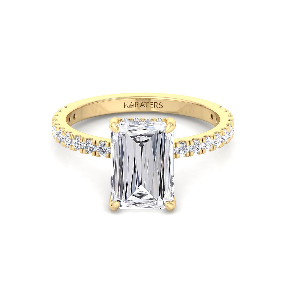 Ashoka Lab Grown Diamond Engagement Ring with Pavé Band Yellow Gold 14K