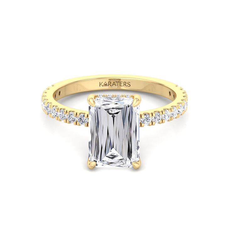Ashoka Lab Grown Diamond Engagement Ring with Pavé Band Yellow Gold 14K