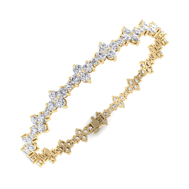 Round Floral Lab Grown Diamond Tennis Bracelet YG 3