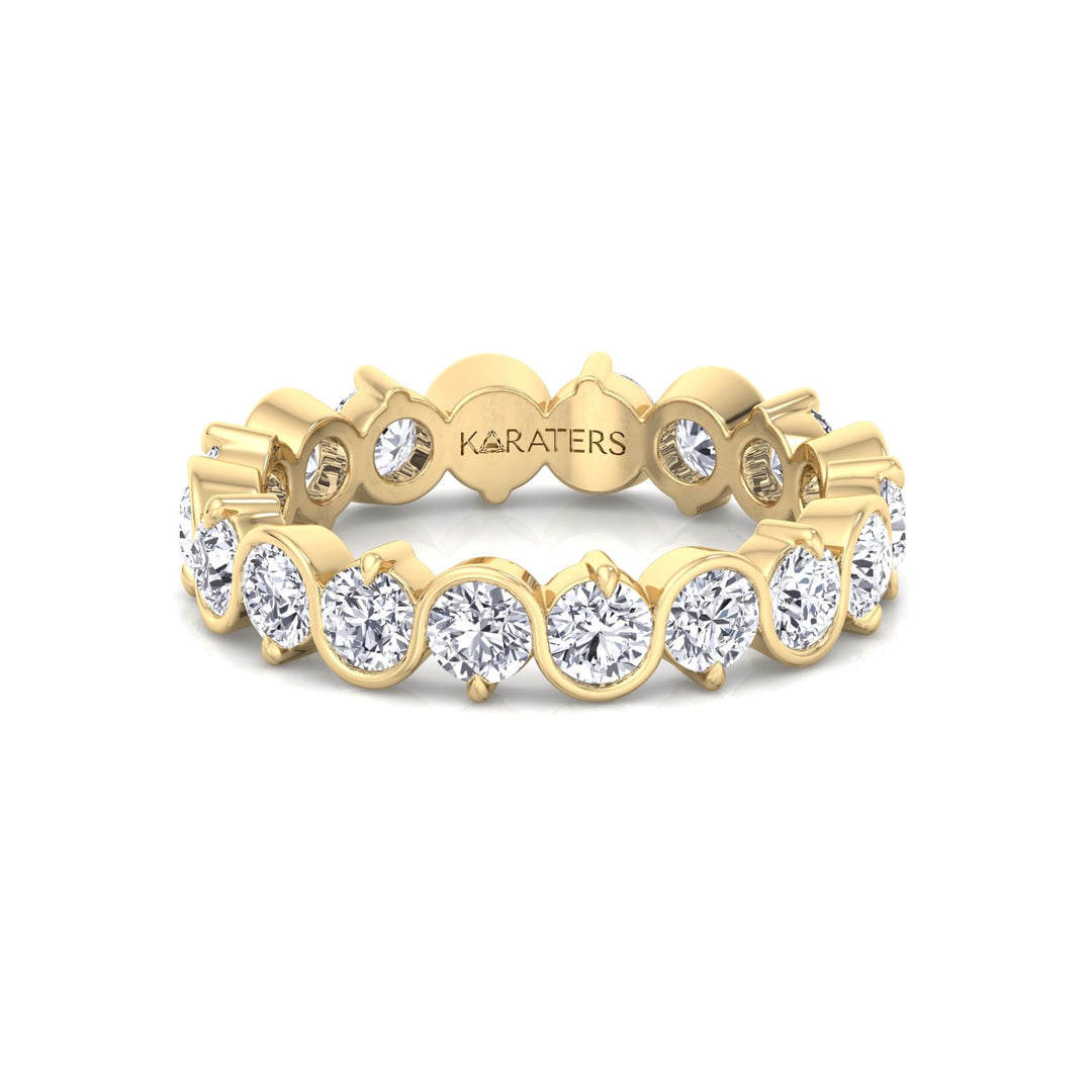 Round Shape Bezel Wave Lab Grown Diamond Eternity Band Yellow Gold 14K