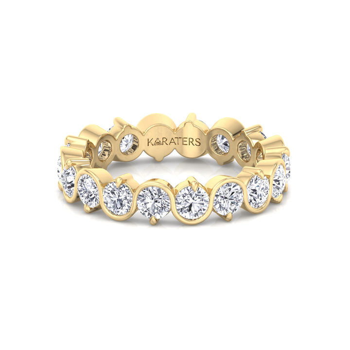 Round Shape Bezel Wave Lab Grown Diamond Eternity Band Yellow Gold 14K