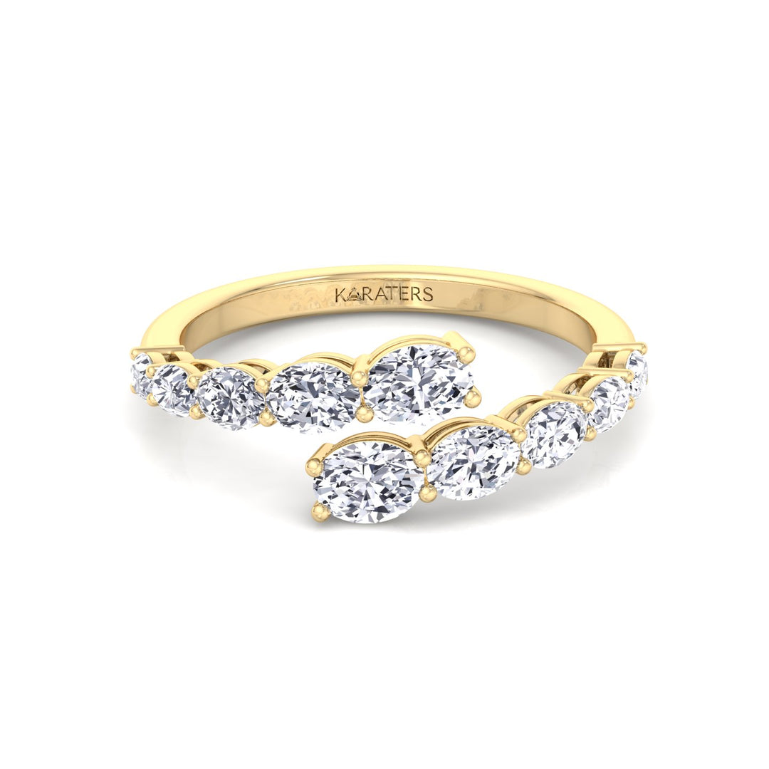 Graduated Oval Shape Lab Grown Diamond Wrap Ring Yellow Gold 14K
