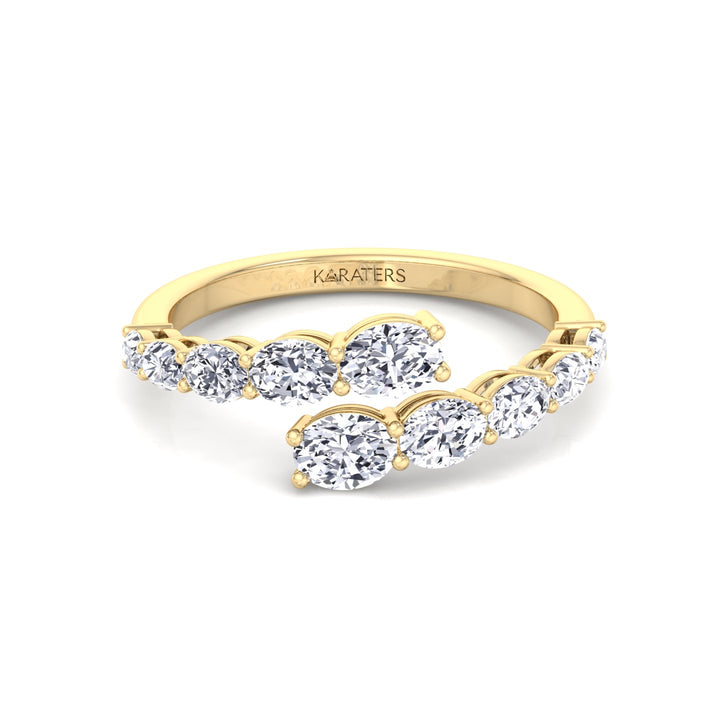 Graduated Oval Shape Lab Grown Diamond Wrap Ring Yellow Gold 14K