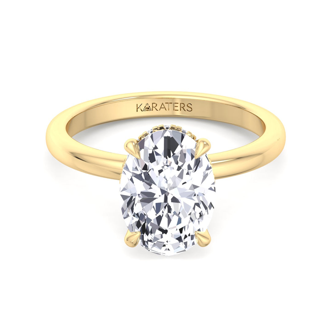 Invisible Halo Oval Shape Solitaire Lab-Grown Diamond Engagement Ring Yellow Gold 18K