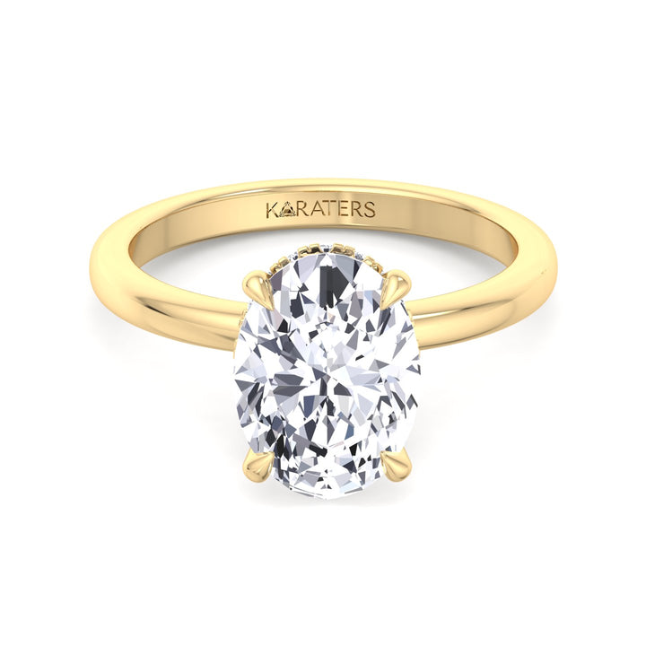 Invisible Halo Oval Shape Solitaire Lab-Grown Diamond Engagement Ring Yellow Gold 18K