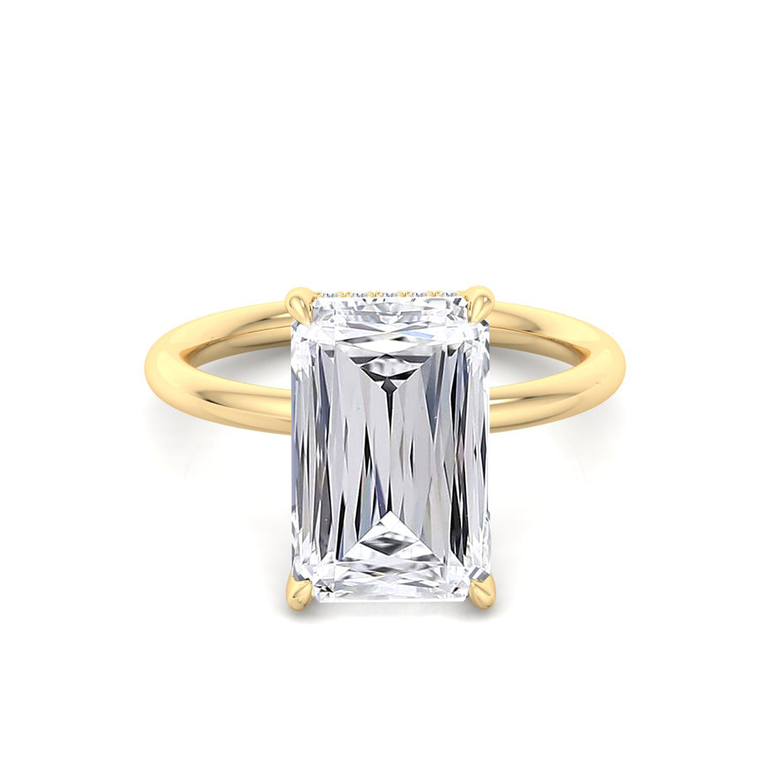 Ashoka Lab Grown Diamond Solitaire Engagement Ring (Criss Emerald Cut) Yellow Gold 14K