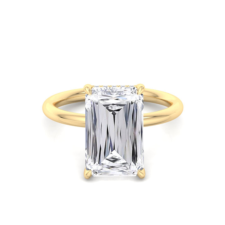 Ashoka Lab Grown Diamond Solitaire Engagement Ring (Criss Emerald Cut) Yellow Gold 14K