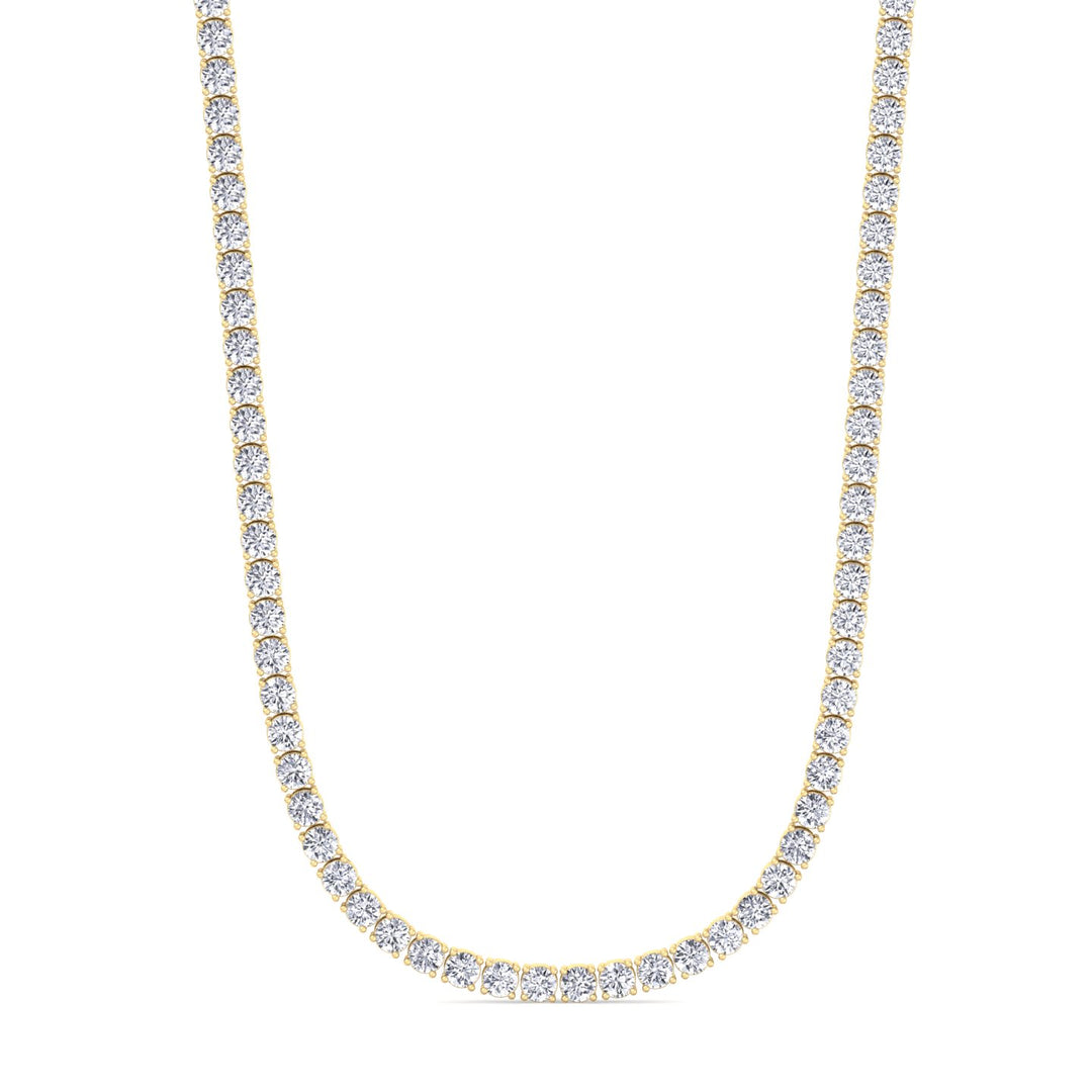 Round Cut Lab-Grown Diamond Tennis Necklace 4-Prong 18K Solid Gold