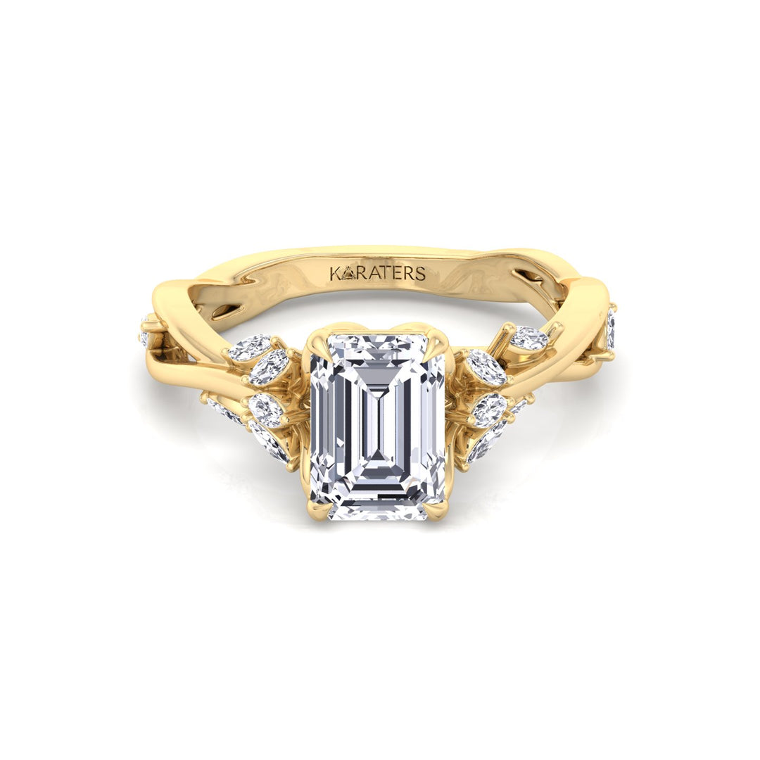 Emerald Cut Lab Grown Diamond Engagement Ring with Twist Band YG 3