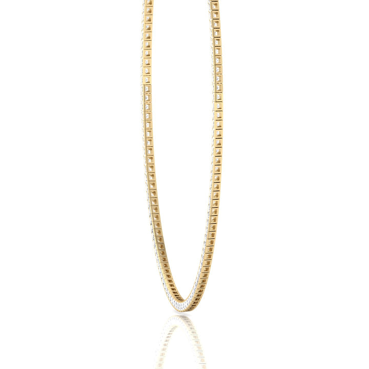 Channel Setting Princess Cut Lab-Grown Diamond Tennis Necklace  14K Solid Gold-7CT-Yellow Gold
