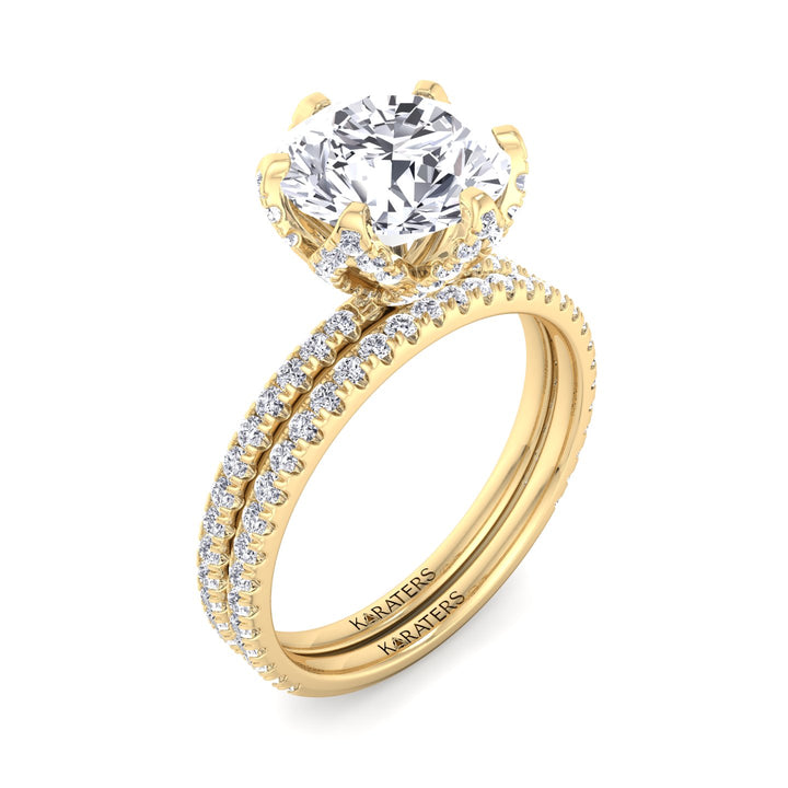 4.40CT Total Weight Round Halo Lab Grown Diamond Wedding Set Yellow Gold 18K