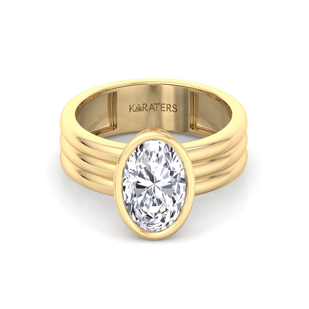 Triple Band Oval Shape Lab-Grown Diamond Engagement Ring Yellow Gold 14K