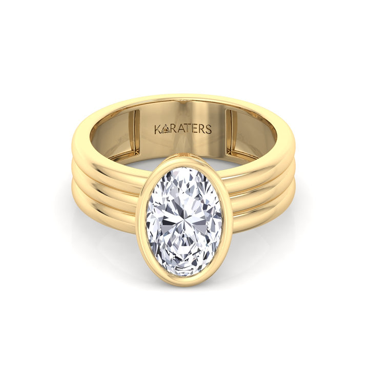 Triple Band Oval Shape Lab-Grown Diamond Engagement Ring Yellow Gold 14K