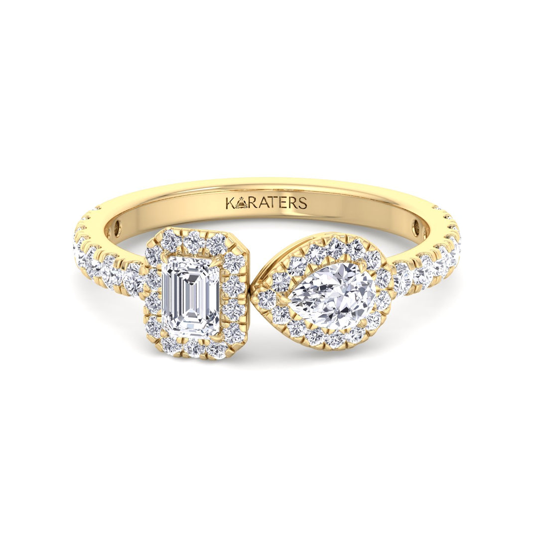 Toi Et Moi Halo Engagement Ring-14K-18K--Yellow Gold