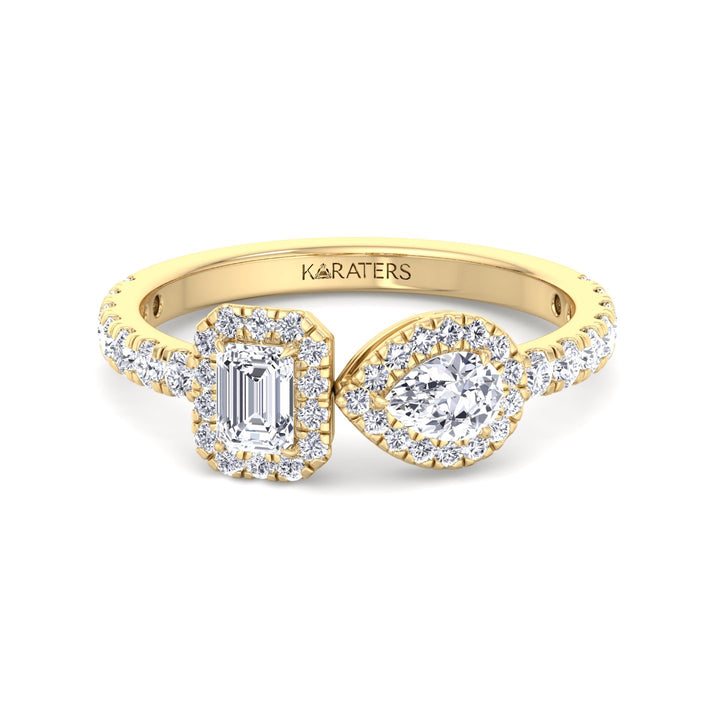 Toi Et Moi Halo Engagement Ring-14K-18K--Yellow Gold