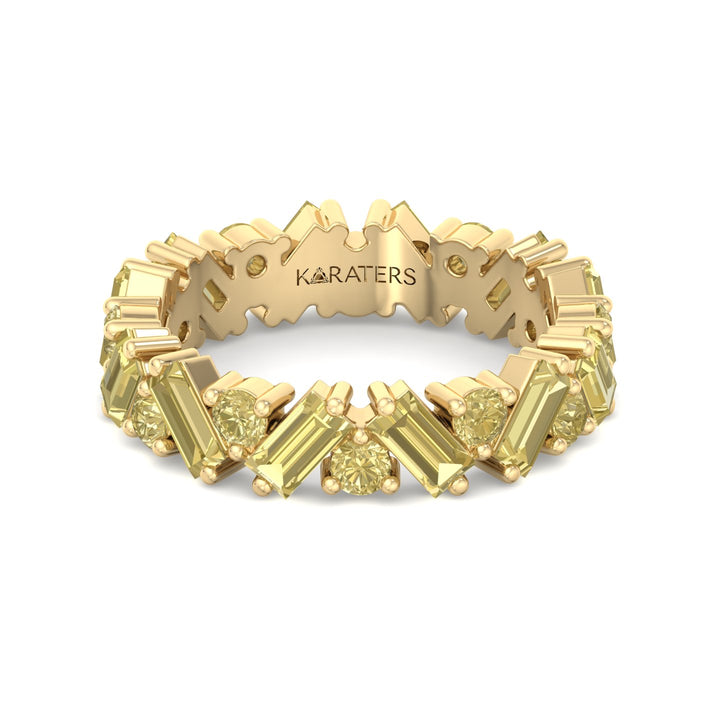 Fancy Yellow Lab Grown Diamond Band with Baguette and Round Shapes Yellow Gold 18K