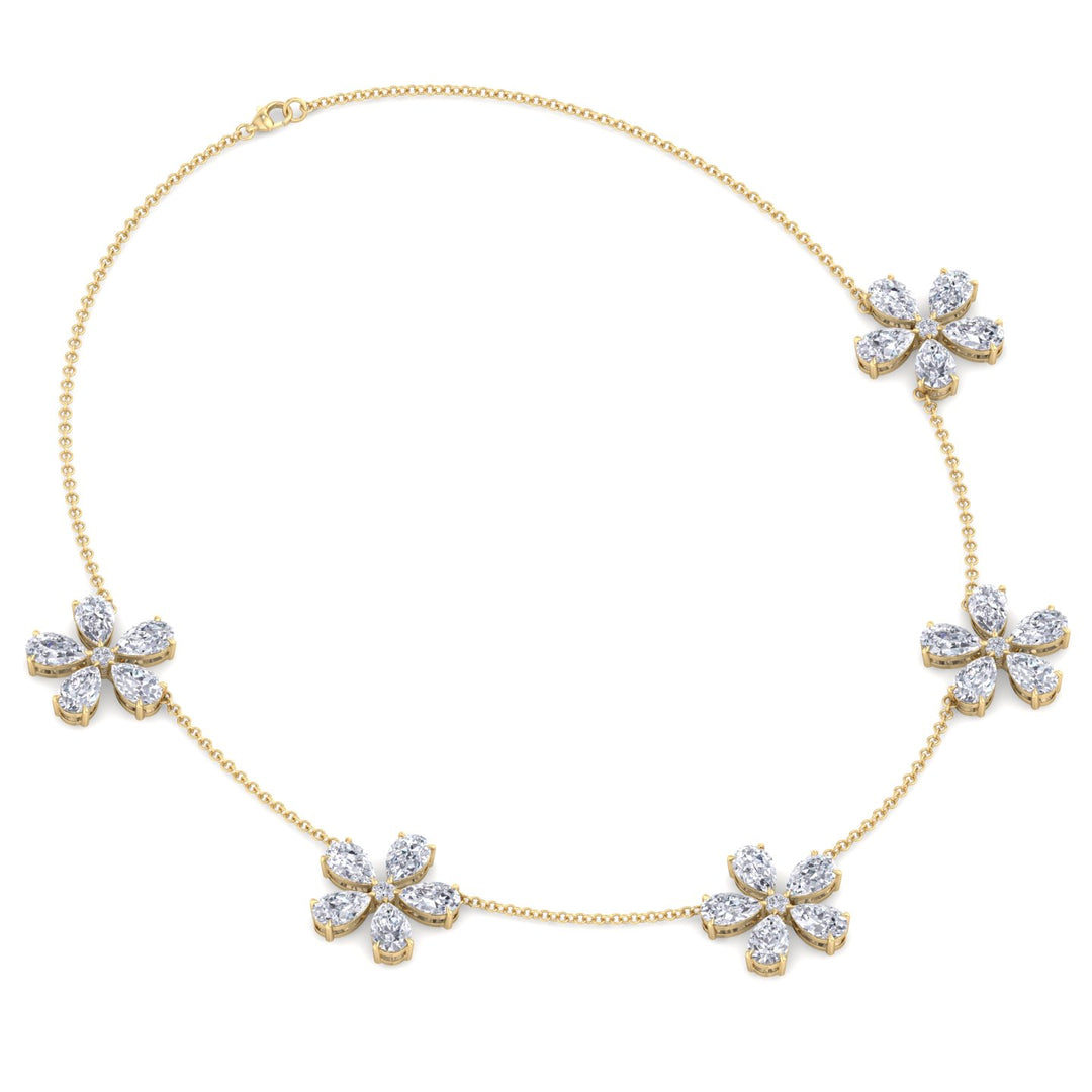 Five Flower Lab Grown Diamond Necklace Yellow Gold