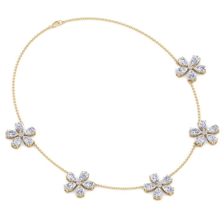 Five Flower Lab Grown Diamond Necklace Yellow Gold