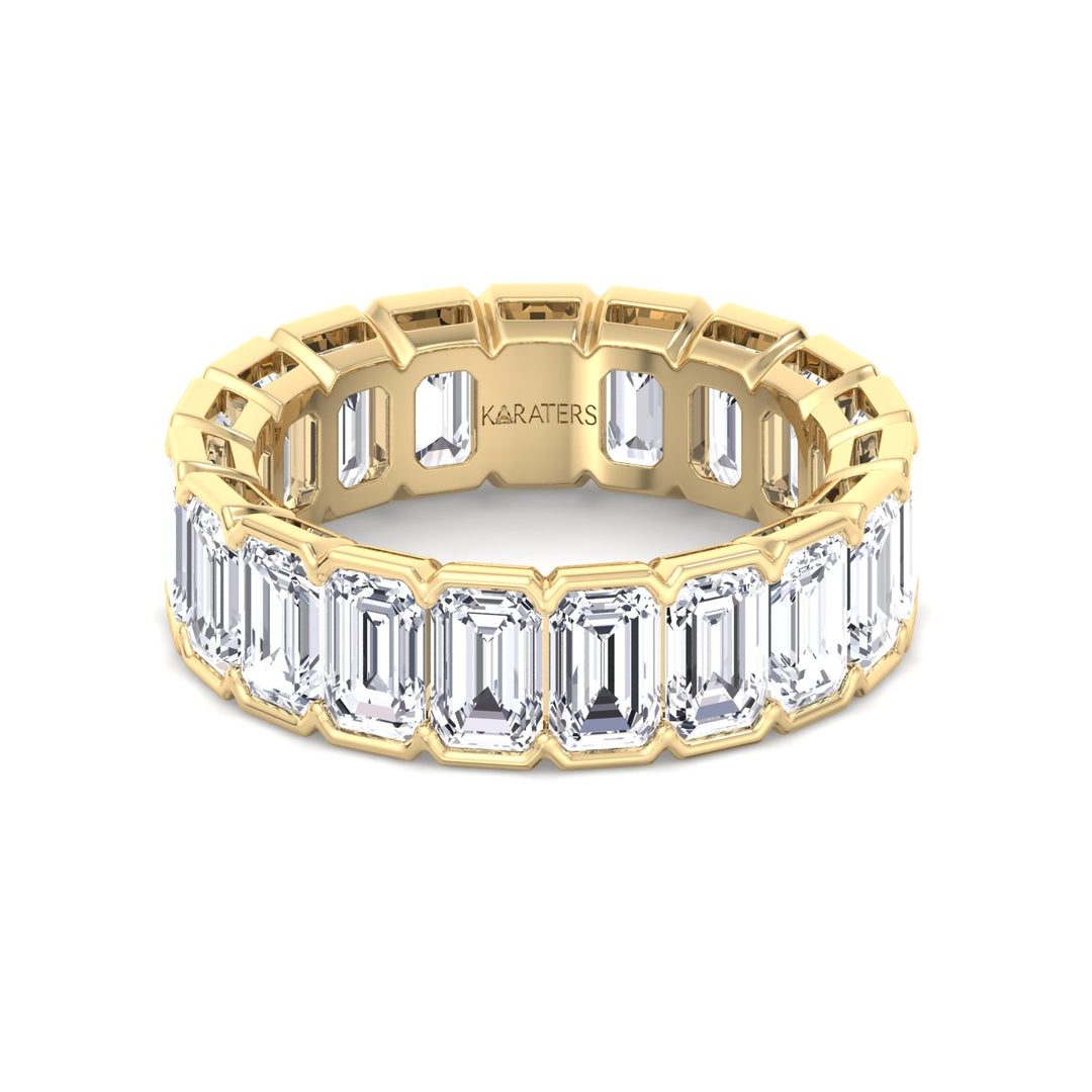 Half Bezel Set Emerald Cut Lab Grown Diamond Eternity Band Yellow Gold 18K