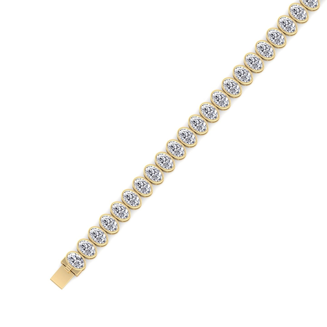 Oval Shape Bezel Set Lab Grown Diamond Tennis Bracelet 18K Solid Gold