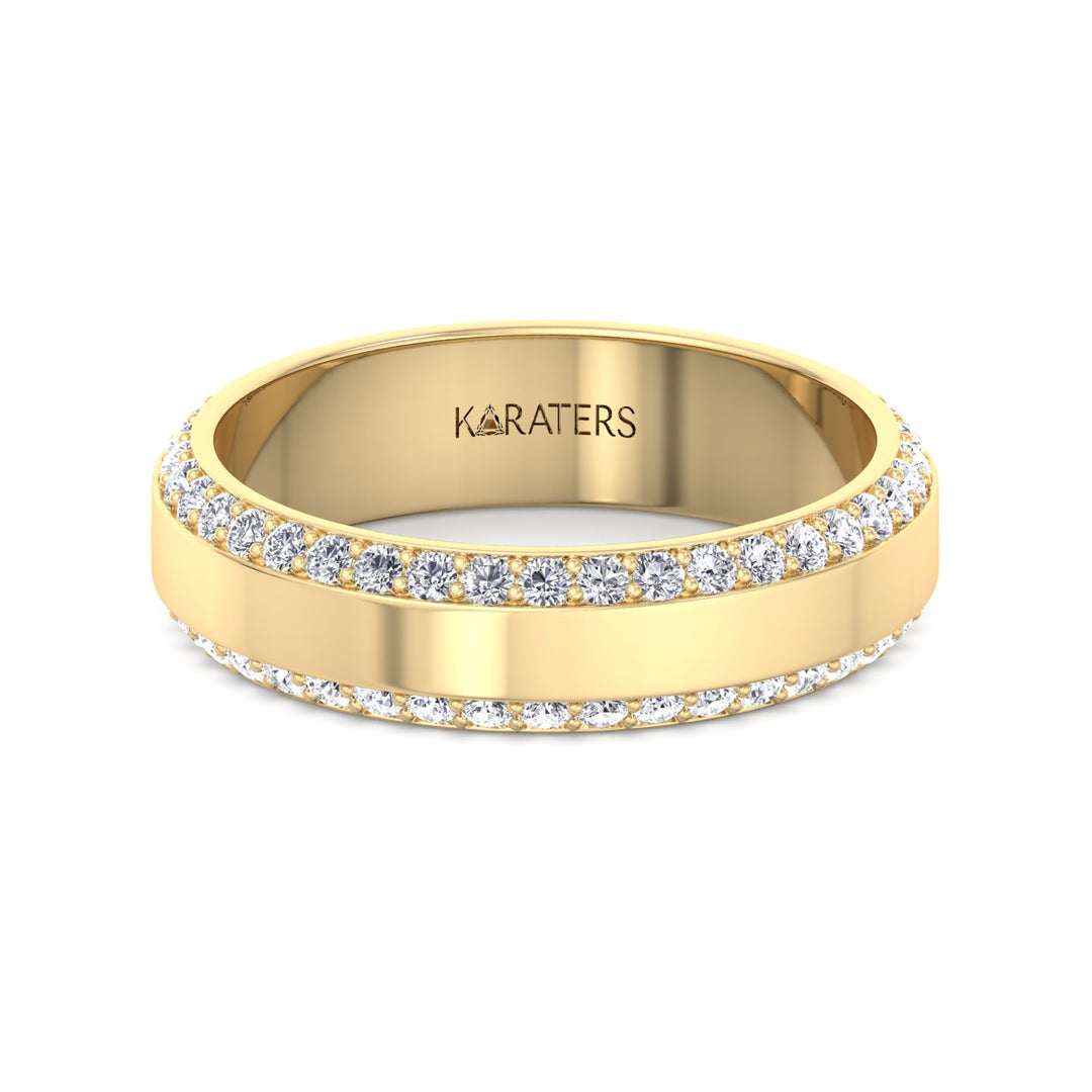 Beveled Edge Lab Grown Diamond Wedding Band Yellow Gold  18K