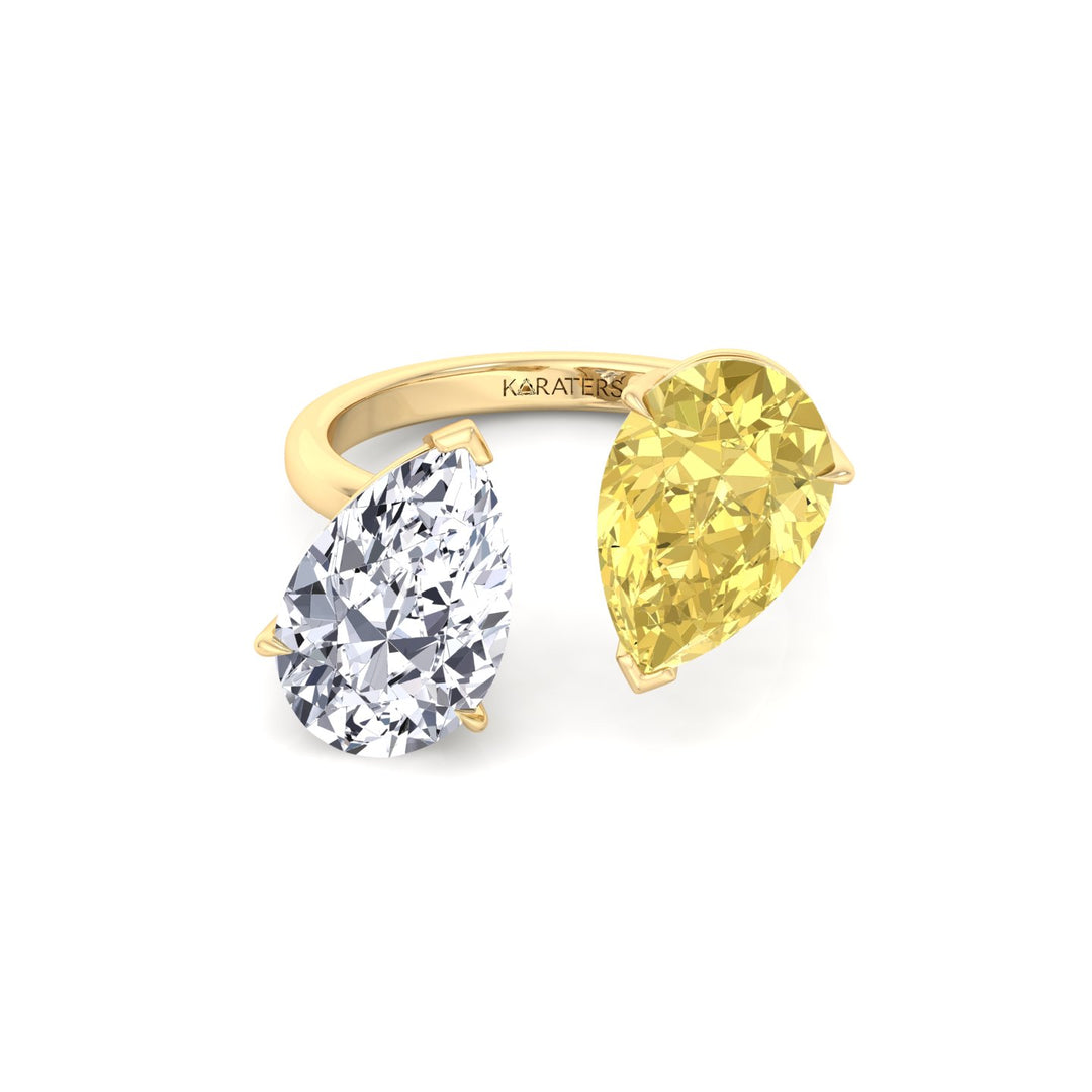 Fancy Yellow & White Pear Shape Lab  Diamond Ring YG 3