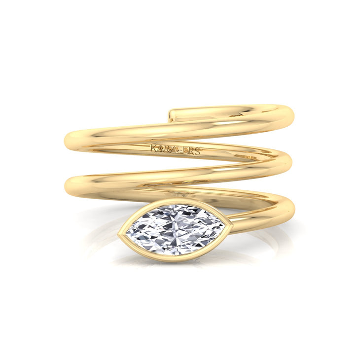 Spiral Bezel Set Marquise-Cut Lab Grown Diamond Ring Yellow Gold 14K