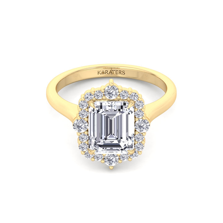 Cathedral Style Emerald Cut Lab Grown Diamond Ring YG 3