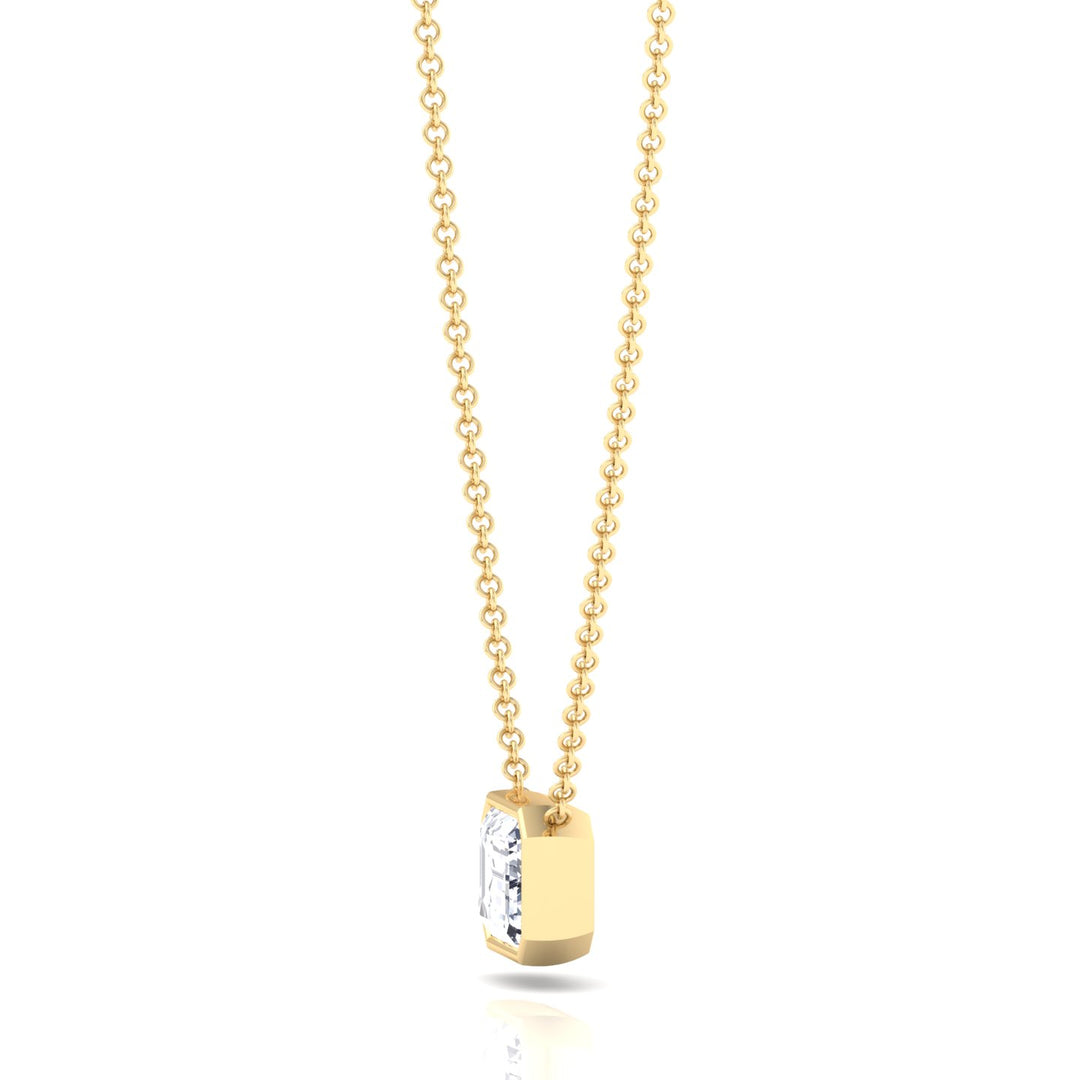 Emerald Shape Bezel Set Lab Grown Diamond Pendant Yellow Gold