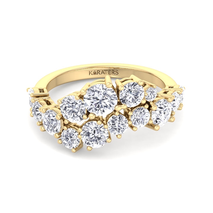 Clustered Graduated Round Shape Lab Grown Diamond Ring Yellow Gold 14K