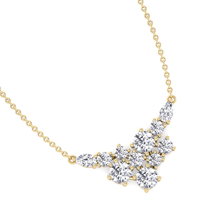 1.65CT Round Shape Cluster Natural Diamond Pendant Necklace Yellow Gold 1.65ct