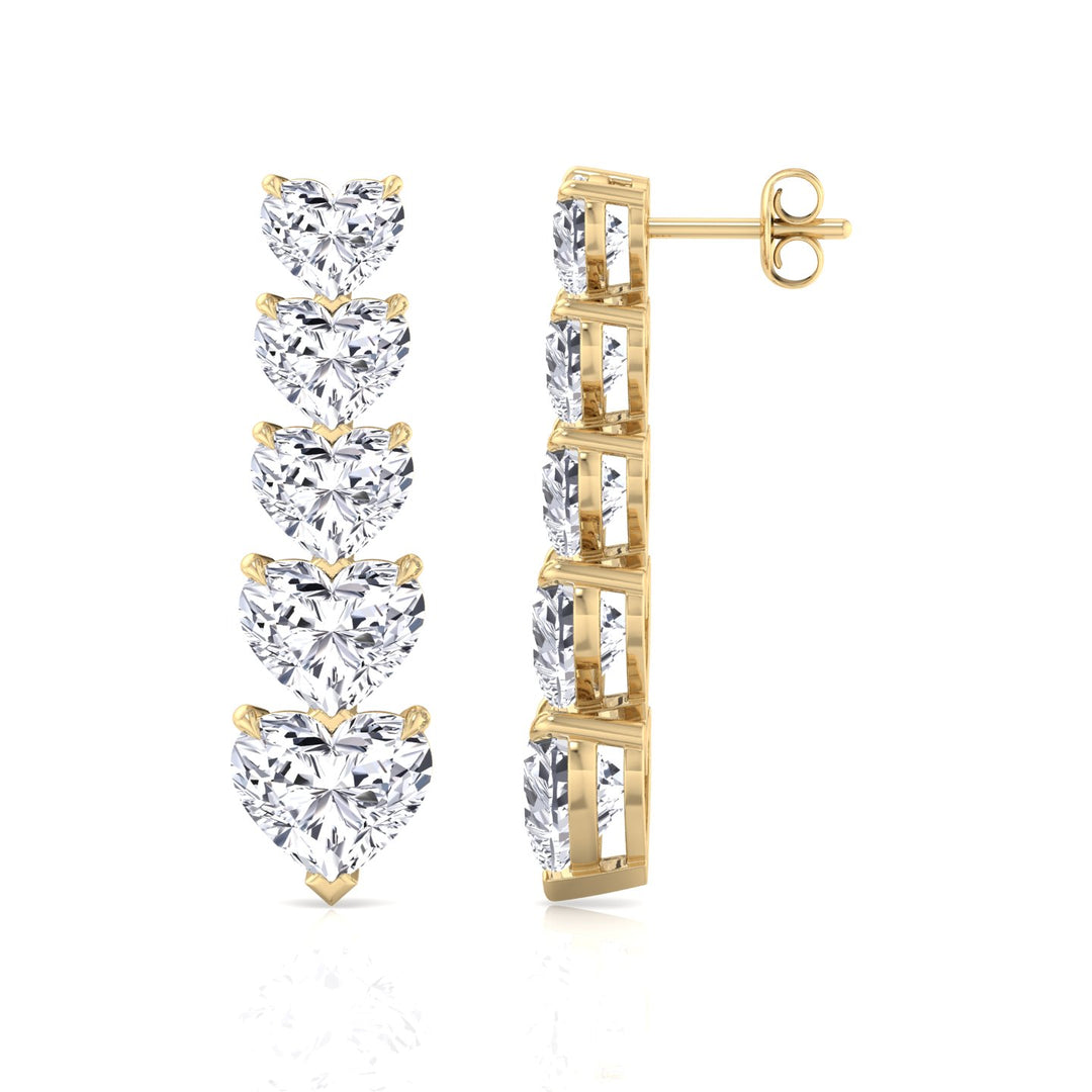 Dangle Heart Shape Lab Grown Diamond Tennis Earrings Yellow Gold 